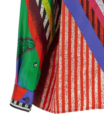 Versace Silk All-over Print Button-front Shirt With Classic Collar In Multi