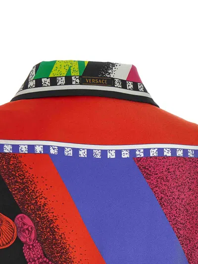 Versace Silk All-over Print Button-front Shirt With Classic Collar In Multi