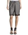 ALEXANDER WANG TAILORED BOARD SHORTS WITH LACE HEM, DOVE GRAY