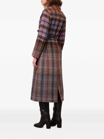 Ottod'ame Check-pattern Belted Coat In Brown