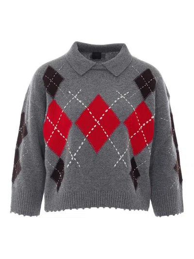 Pinko Argyle-pattern Collared Sweater In Gray
