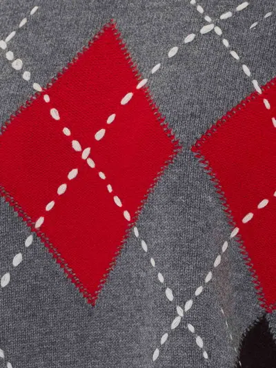 Pinko Argyle-pattern Collared Sweater In Gray
