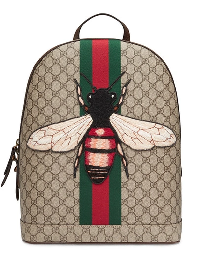 Gucci Web Animalier Backpack With Bee In Beige Ebony