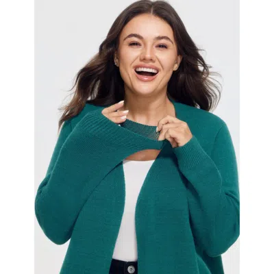 Bloomchic Solid V Neck Open Front Cardigan In Green