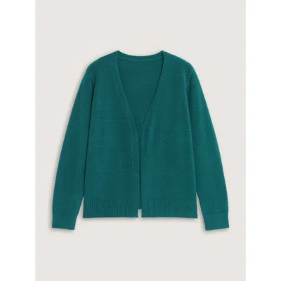 Bloomchic Solid V Neck Open Front Cardigan In Green