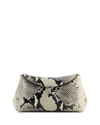 Totême T-lock Mini Python-print Leather Clutch Bag In Gray
