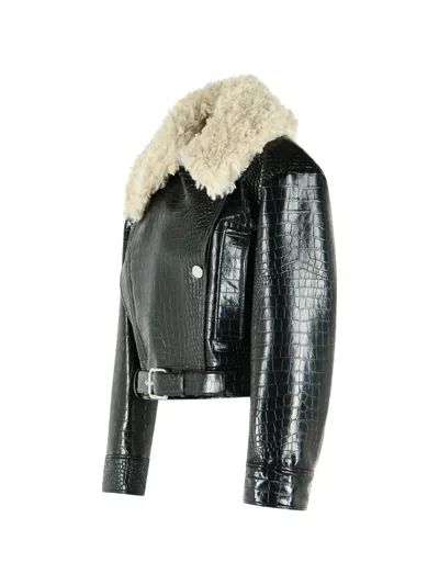 Sportmax Crocodile-effect Biker Jacket In Multi