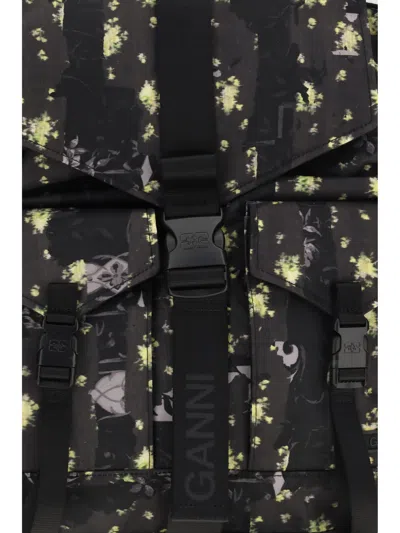 Ganni Printed Backpack In Black