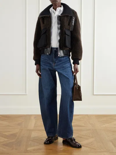 Sacai Cropped Shearling-effect Jacket In Multi