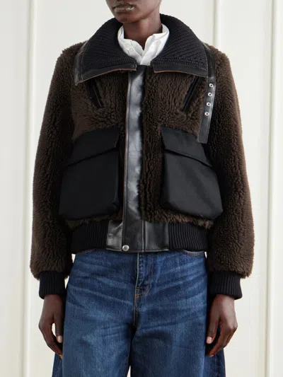 Sacai Cropped Shearling-effect Jacket In Multi