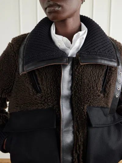 Sacai Cropped Shearling-effect Jacket In Multi