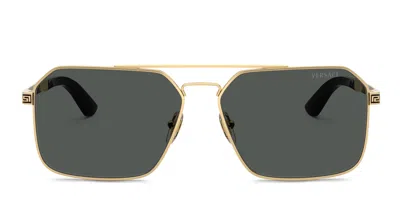 Versace Rectangular Frame Sunglasses In Green