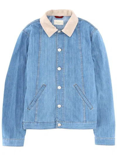 Brunello Cucinelli Light Blue Solid Jackets In Blue