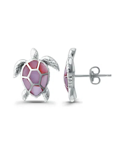 Macy's Abalone Inlay Turtle Stud Post Earrings In Multi