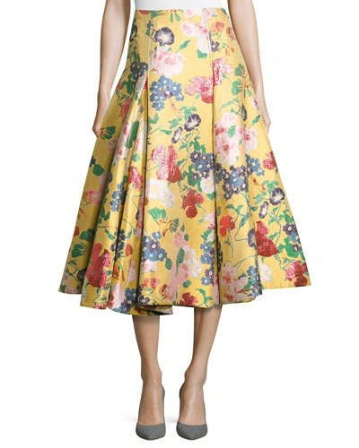 Valentino Romantic Garden Brocade A-line Skirt, Yellow/multi, Yellow Multi