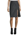 MICHAEL KORS FRONT-SLIT PLEATED SKIRT, CHARCOAL