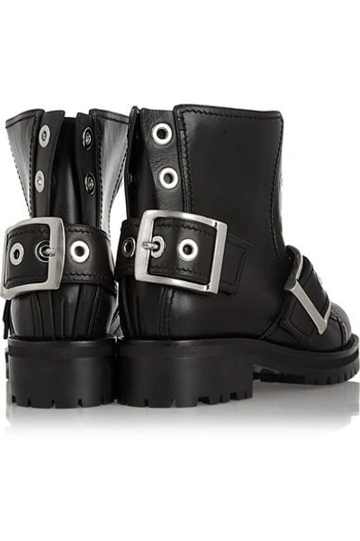 Shop Alexander Mcqueen Buckled Leather Biker Boots In Black