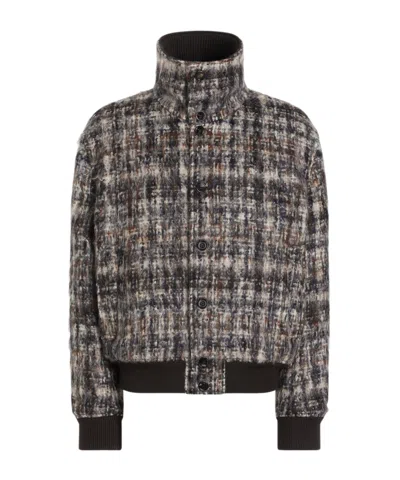 Dolce & Gabbana Check-pattern Bomber Jacket In Black