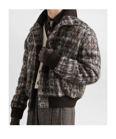 Dolce & Gabbana Check-pattern Bomber Jacket In Black