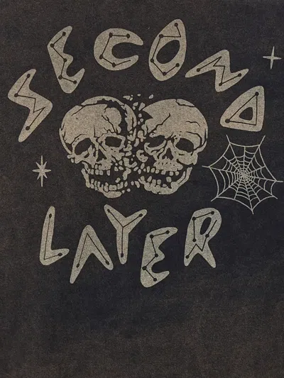 Second / Layer Skull-print Long-sleeve T-shirt In Brown