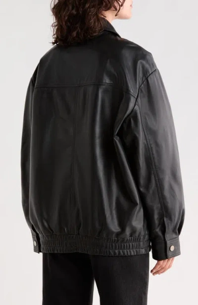 Bernardo Oversized Leather Bomber Jacket In Black