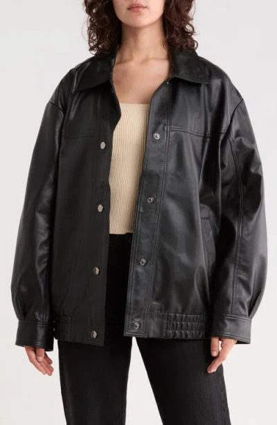 Bernardo Oversized Leather Bomber Jacket In Black