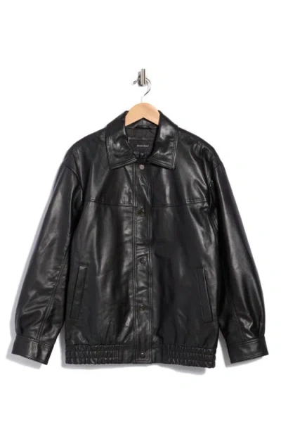 Bernardo Oversized Leather Bomber Jacket In Black