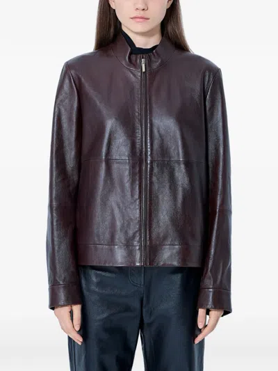 Max Mara High-collar Leather Jacket In Brown