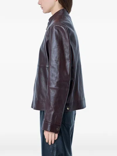 Max Mara High-collar Leather Jacket In Brown