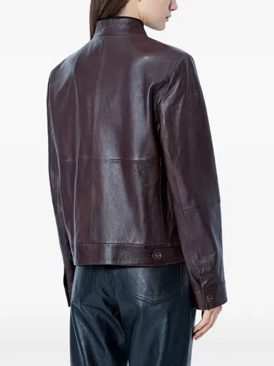 Max Mara High-collar Leather Jacket In Brown