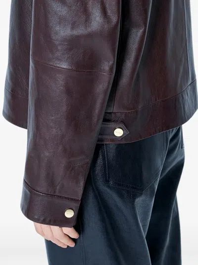 Max Mara High-collar Leather Jacket In Brown