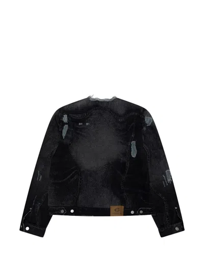 Camperlab Distorted-print Distressed Denim Jacket In Black