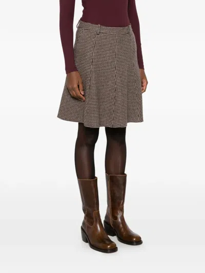 Gant Houndstooth-pattern Mini Skirt In Brown