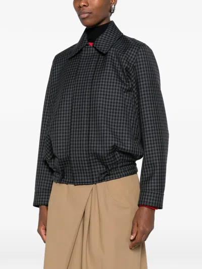 Loewe Gingham-check Leather-patch Jacket In Gray
