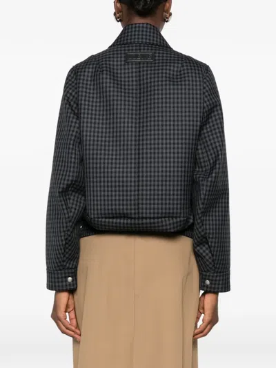 Loewe Gingham-check Leather-patch Jacket In Gray