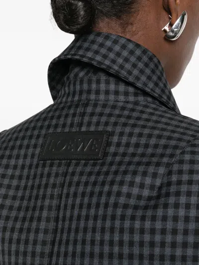 Loewe Gingham-check Leather-patch Jacket In Gray