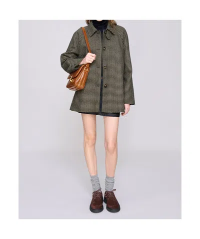 A.p.c. Buttoned Check Coat In Brown
