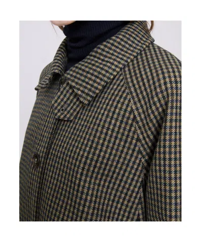 A.p.c. Buttoned Check Coat In Brown