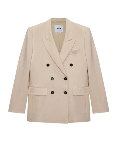 Msgm Double-breasted Blazer In Neutral
