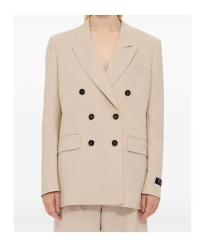 Msgm Double-breasted Blazer In Neutral