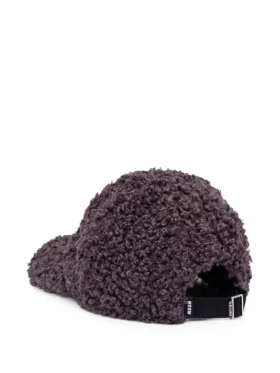 Msgm Bouclé-effect Baseball Cap In Burgundy