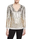 JENNY PACKHAM LONG-SLEEVE SEQUINED BURNOUT TOP, DAWN GOLD
