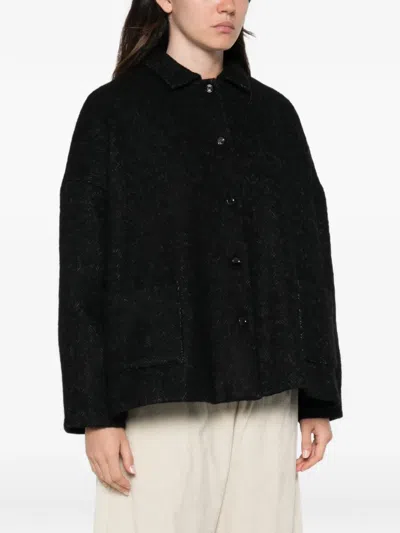 Apuntob Herringbone-pattern Front-button Jacket In Black