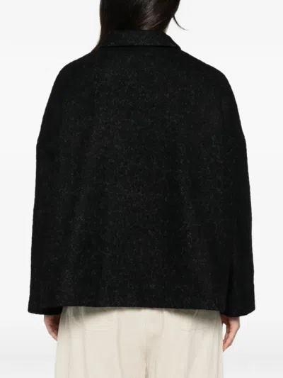 Apuntob Herringbone-pattern Front-button Jacket In Black