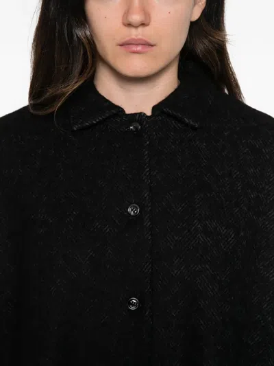 Apuntob Herringbone-pattern Front-button Jacket In Black