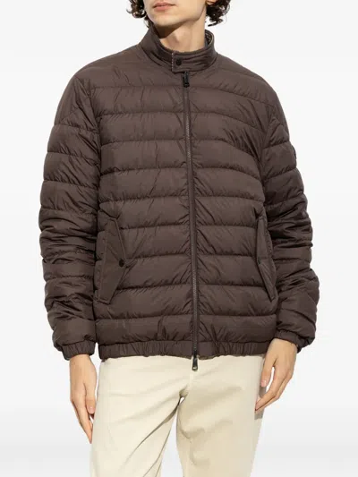 Moncler Ebrodel Reversible Wool-blend Down Jacket In Brown