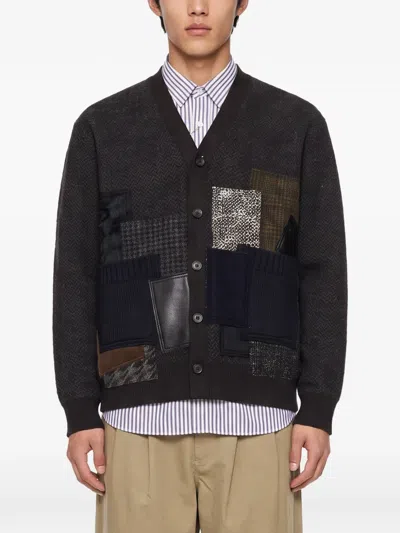 Junya Watanabe Patchwork Herringbone Cardigan In Multi