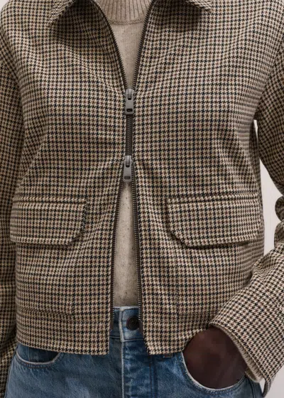 Me+em Relaxed Zip Front Houndstooth Jacket Brown Multi In Brown