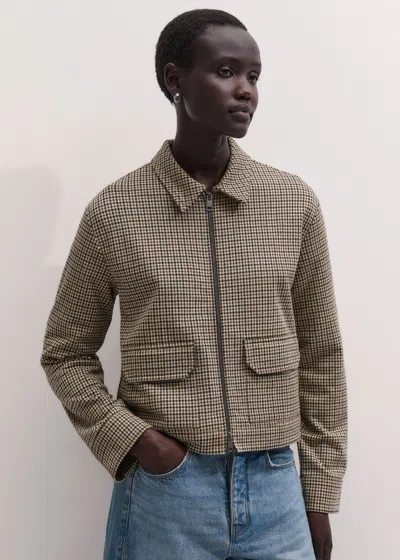 Me+em Relaxed Zip Front Houndstooth Jacket Brown Multi In Brown