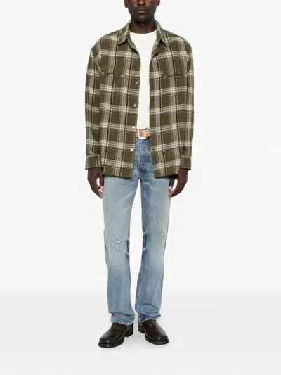 Rhude Check-pattern Distressed-effect Shirt In Green